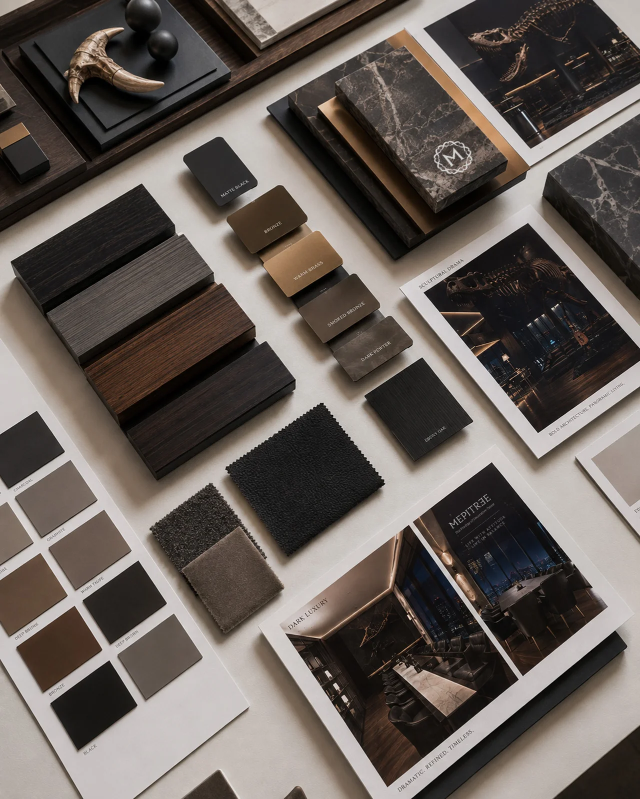 Material Board แสดงวัสดุที่ใช้และ Mood and tone ของ โปรเจค