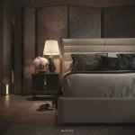 Luxury bedroom featuring custom Italian wood veneer at The Hypercar Sanctuary