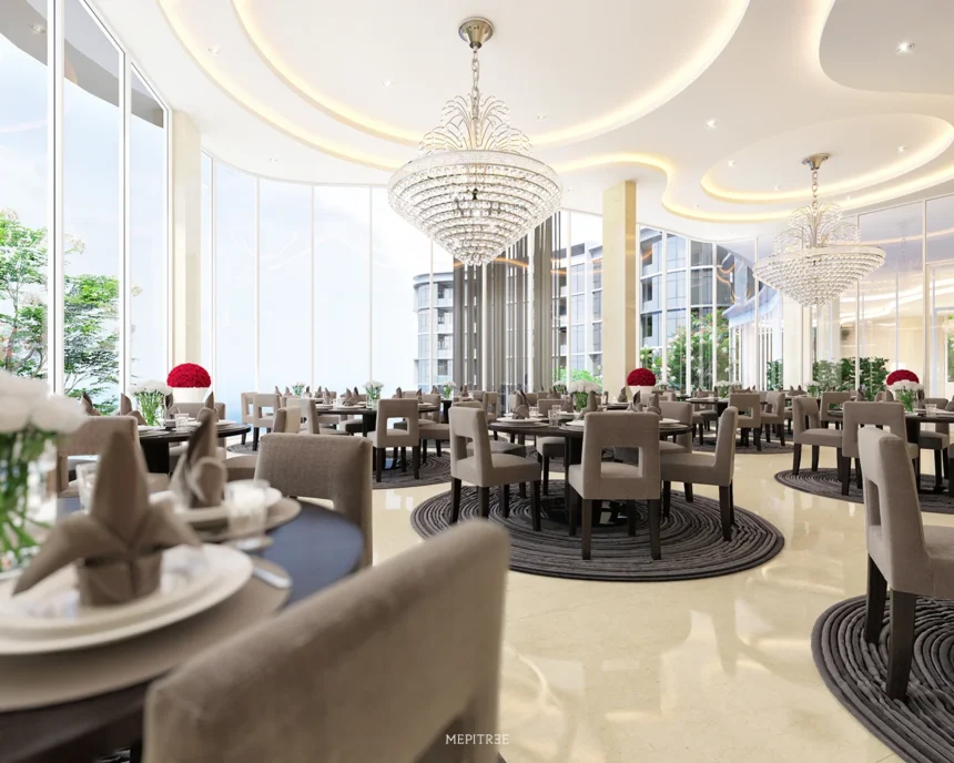 Fine Dining ของ Le Kamala กับฝ้าโค้งและพื้นผิวสะท้อนแสงที่ถ่ายทอดแนวคิด Scintillation จากประกายบนผิวน้ำ