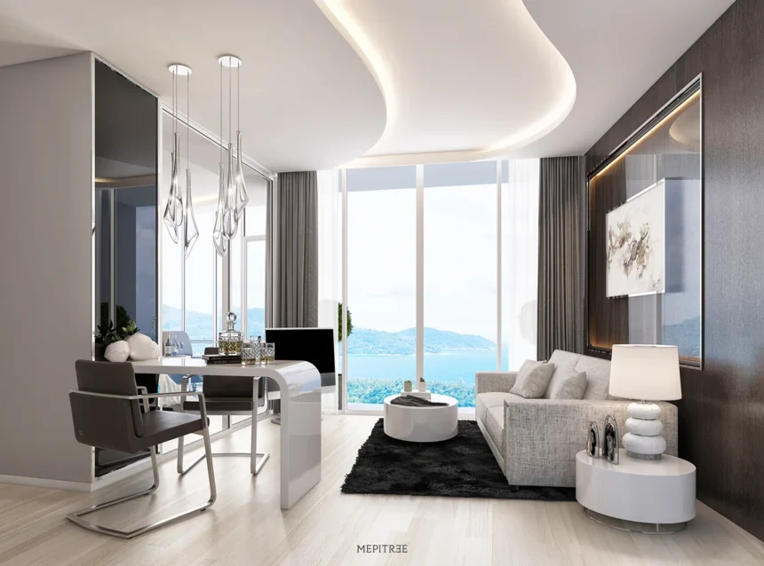 Living Space ภายในห้องพัก Le Kamala ออกแบบพื้นที่พักผ่อนและทำงานพร้อมเปิดรับวิวทะเล