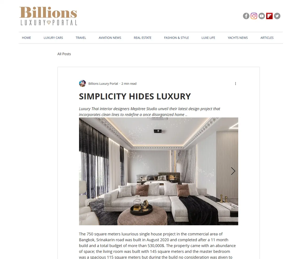 ผลงาน Simplicity Hides Luxury โดย MEPITREE ที่ได้รับการนำเสนอใน Billions Luxury Portal